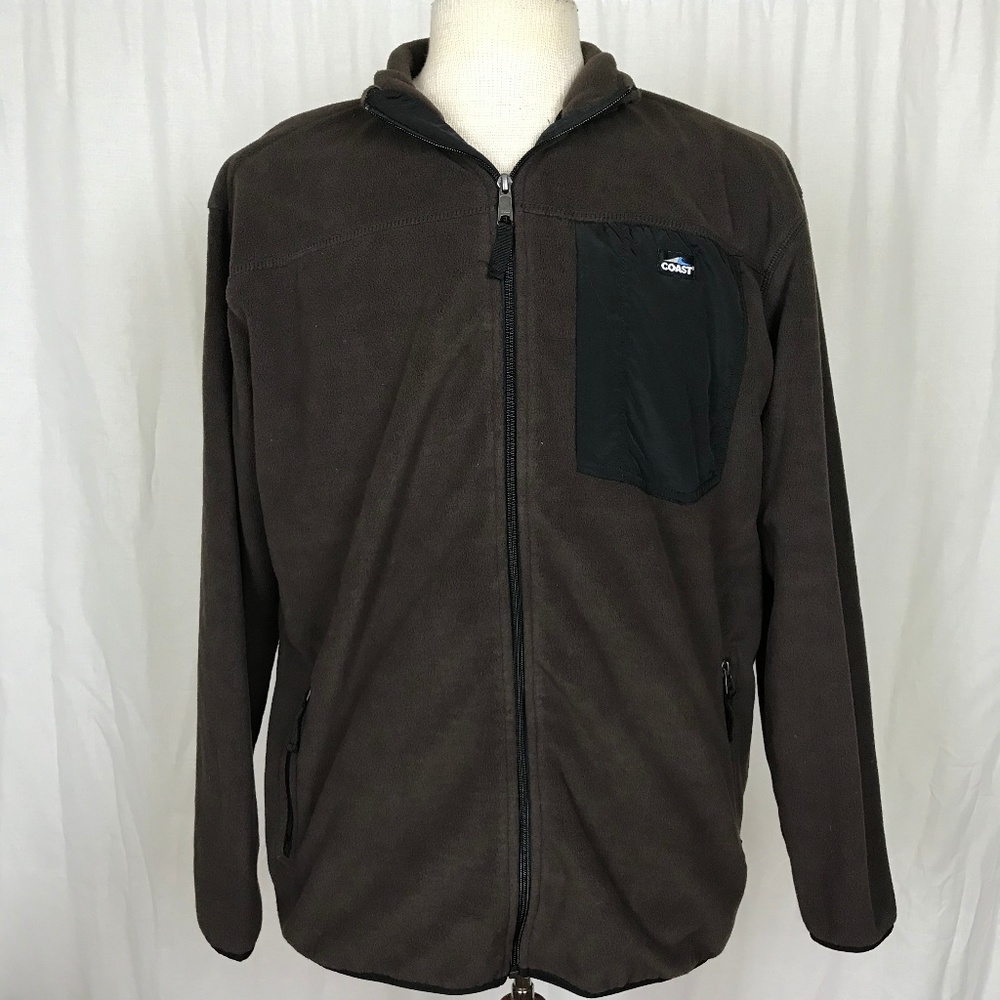 Coast Mens Large Full Zip Fleece Coat Jacket Brown